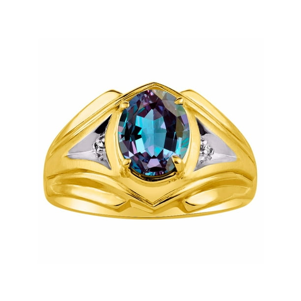 Birthstone Ring Sterling Silver or Yellow Gold Plated Silver Alexandrite & Diamond Ring 